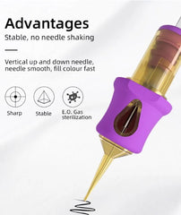 PEACH Tattoo Cartridge Needles With Purple TPE Soft Cover Gold Cartridge