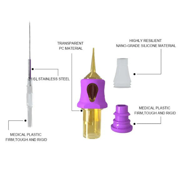 PEACH Tattoo Cartridge Needles With Purple TPE Soft Cover Gold Cartridge