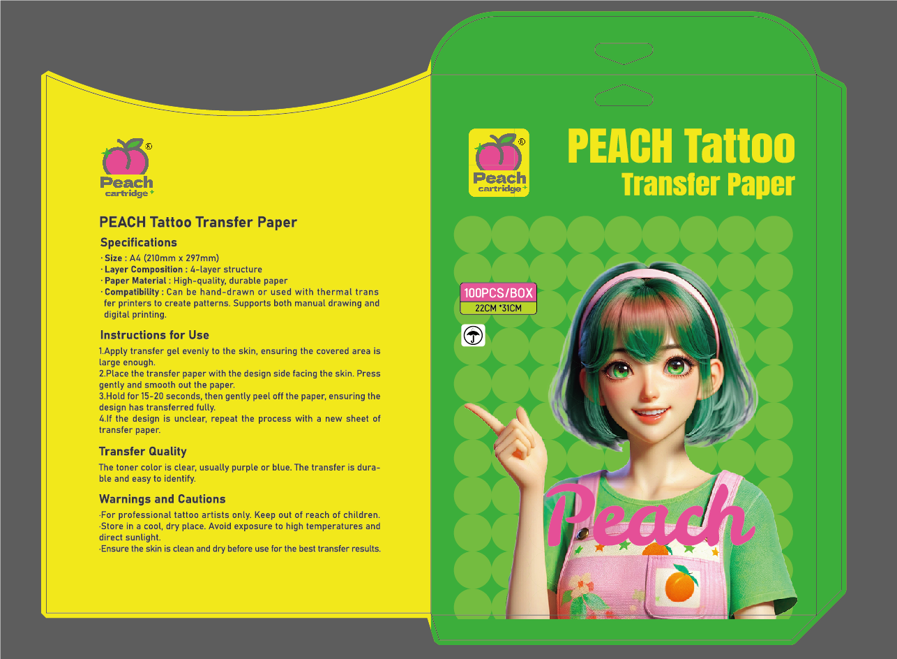 PEACH Tattoo Transfer Paper – High-Quality, Durable A4 Transfer Paper for Precision Tattooing