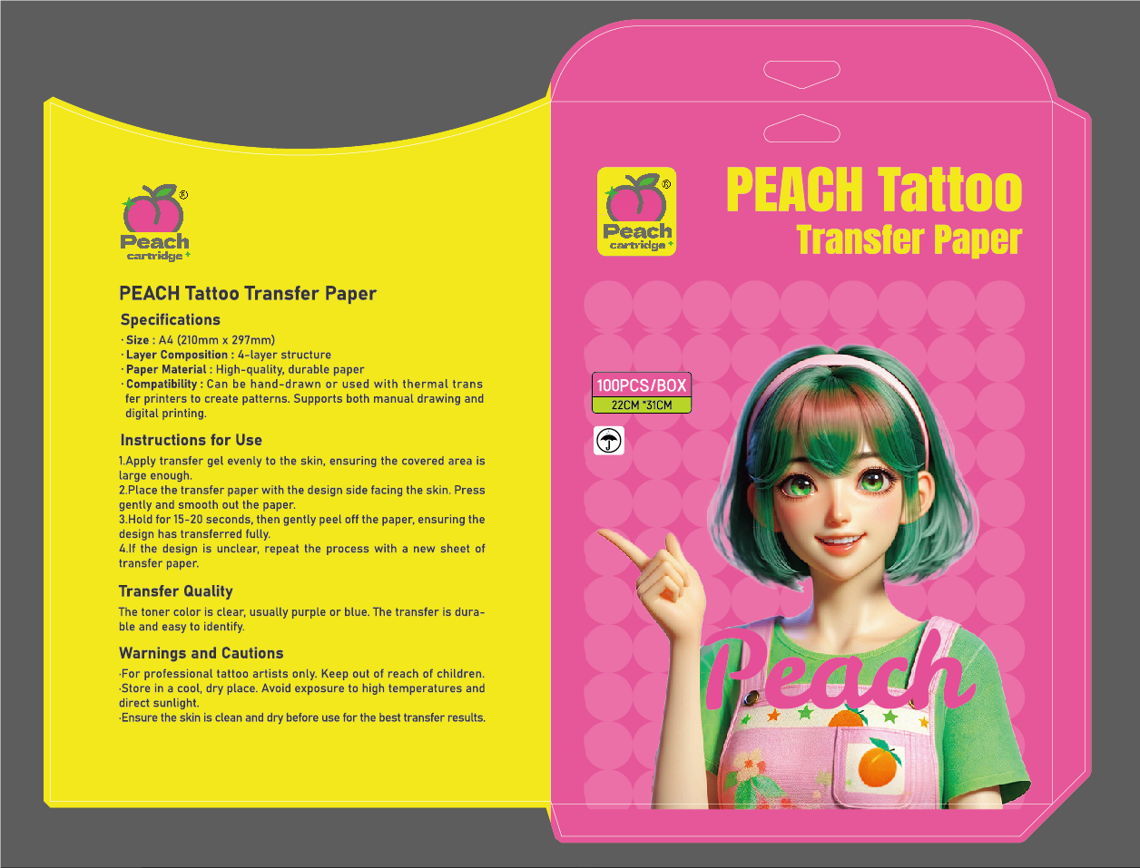 PEACH Tattoo Transfer Paper – High-Quality, Durable A4 Transfer Paper for Precision Tattooing