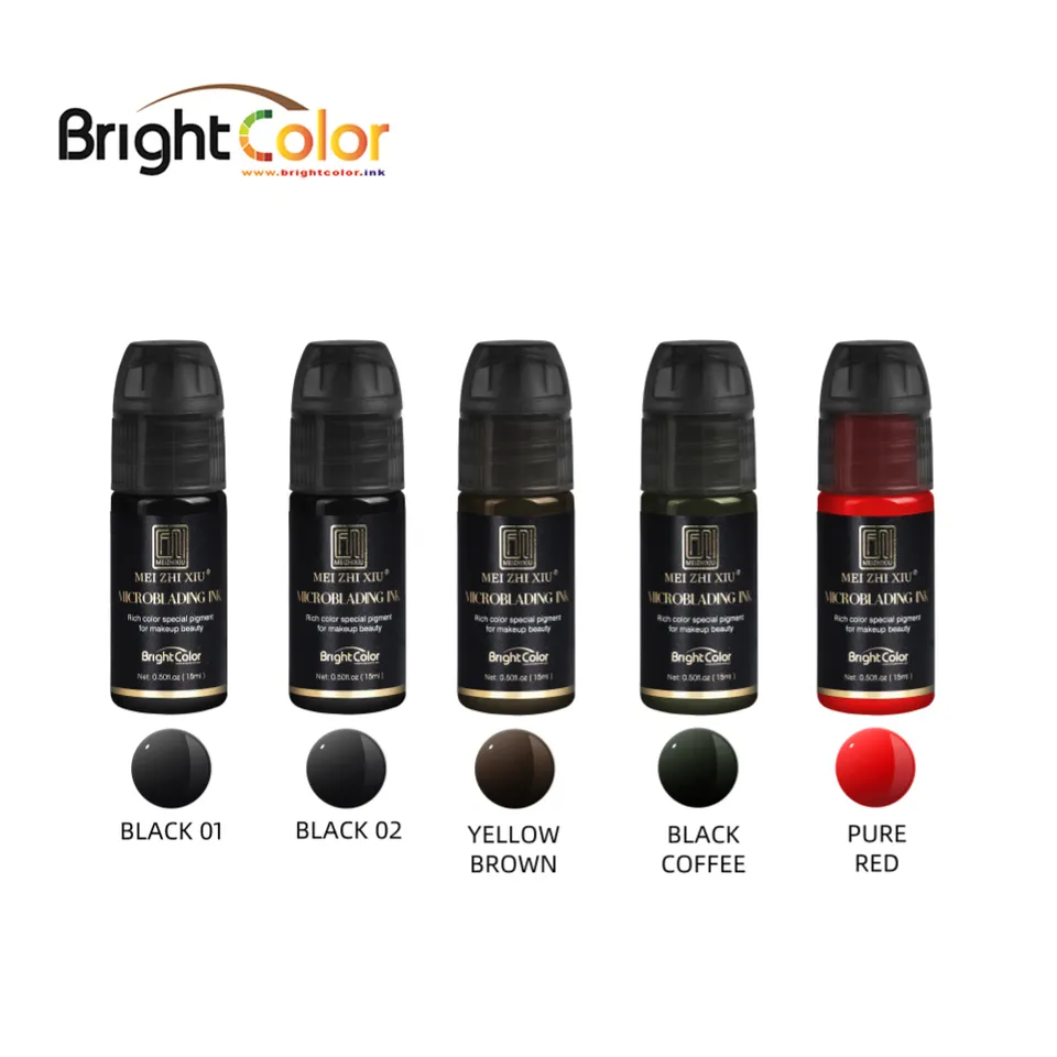 BrightColor Hot selling Permanent Makeup Pigment Tattoo Ink Set 7 colors 15ml