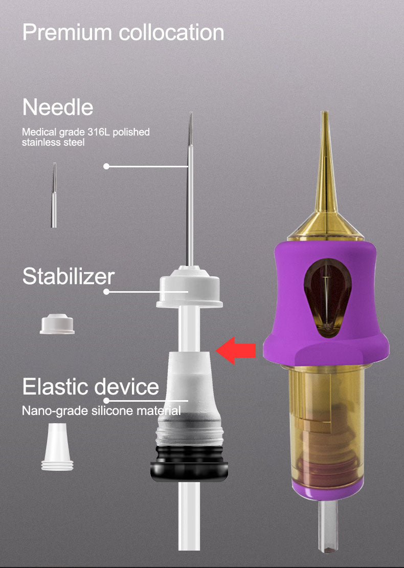 PEACH Tattoo Cartridge Needles With Purple TPE Soft Cover Gold Cartridge